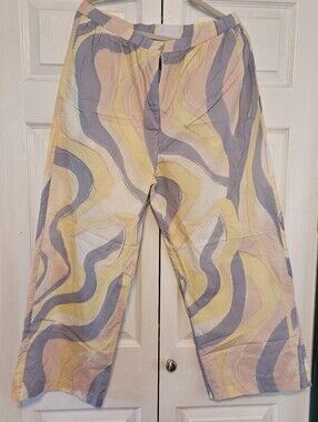 Pastel Wave-Print Chinos in Yellow, Purple & Cream